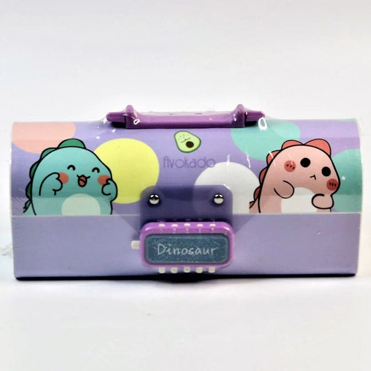 Unicorn Suitcase Style Pencil Box With Lock Password (Dinosaur- purple)