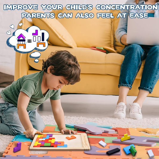 Wooden Russian Blocks Puzzles for Kids and Adults - 40 Pcs With Storage Bag, Intelligence Brain Teasers for Ages 3-8, Educational Toy Gift