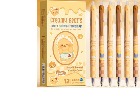 Cute Creamy Bear Erasable Pen Set – Smooth 0.5mm Kawaii Gel Pens