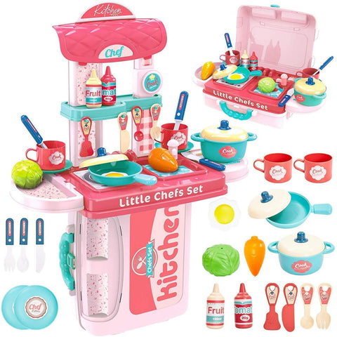 3 in 1 Suitcase Kitchen Set Toy Pretend Play Cooking Set for Kids
