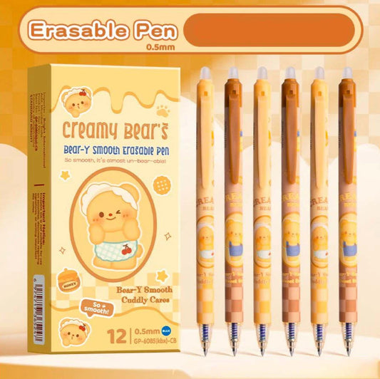 Cute Creamy Bear Erasable Pen Set – Smooth 0.5mm Kawaii Gel Pens