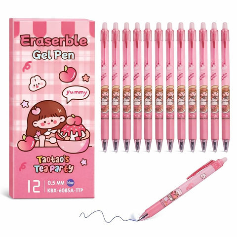 Cute Erasable Gel Pens Set – 0.5mm Blue Ink Kawaii Cartoon Pens for School & Journaling