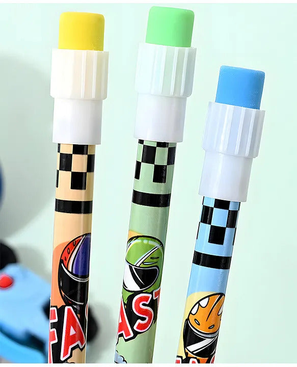 Fast Racing Bike HB Pencil Set – 10 PCS with 1 Eraser & 1 Sharpener