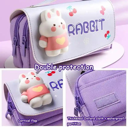 3D Squishy Cartoon Pencil Case for boys & girls Large Capacity pencil pouch Rabbit Art Canvas Pencil Box