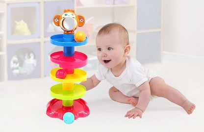 Rolling and Swirling Ramp Toy for Baby and Toddlers | 5 Layer Ball Drop Tower with 3 Colorful Plastic Rattle Balls | Stack-Drop-Roll Fun Toy - Color As Per Stock