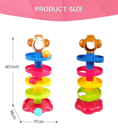 Rolling and Swirling Ramp Toy for Baby and Toddlers | 5 Layer Ball Drop Tower with 3 Colorful Plastic Rattle Balls | Stack-Drop-Roll Fun Toy - Color As Per Stock