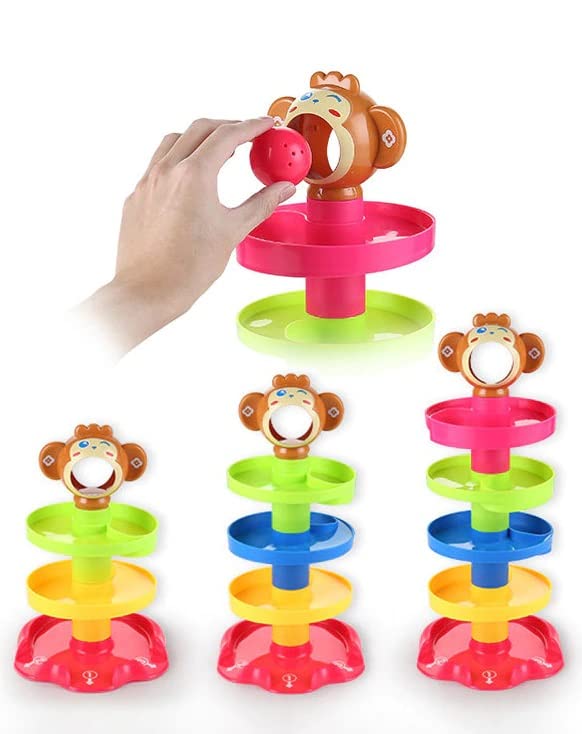 Rolling and Swirling Ramp Toy for Baby and Toddlers | 5 Layer Ball Drop Tower with 3 Colorful Plastic Rattle Balls | Stack-Drop-Roll Fun Toy - Color As Per Stock