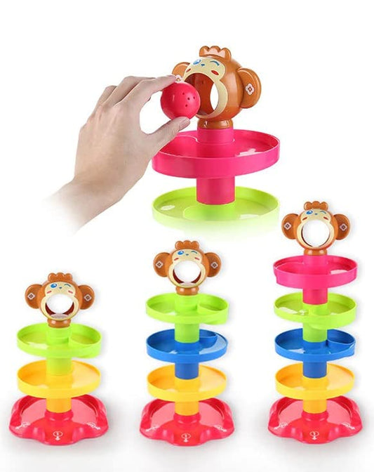 Rolling and Swirling Ramp Toy for Baby and Toddlers | 5 Layer Ball Drop Tower with 3 Colorful Plastic Rattle Balls | Stack-Drop-Roll Fun Toy - Color As Per Stock