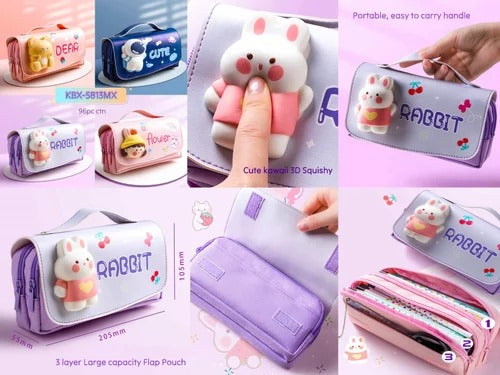 3D Squishy Cartoon Pencil Case for boys & girls Large Capacity pencil pouch Rabbit Art Canvas Pencil Box