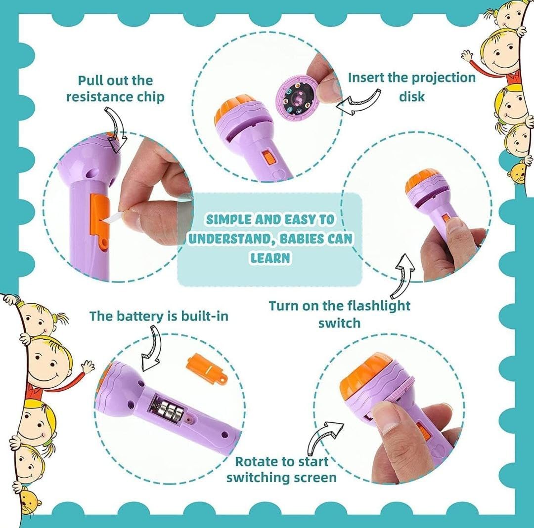 Projector Torch, Animal Slide Show Flashlight Toy, 6 Slides