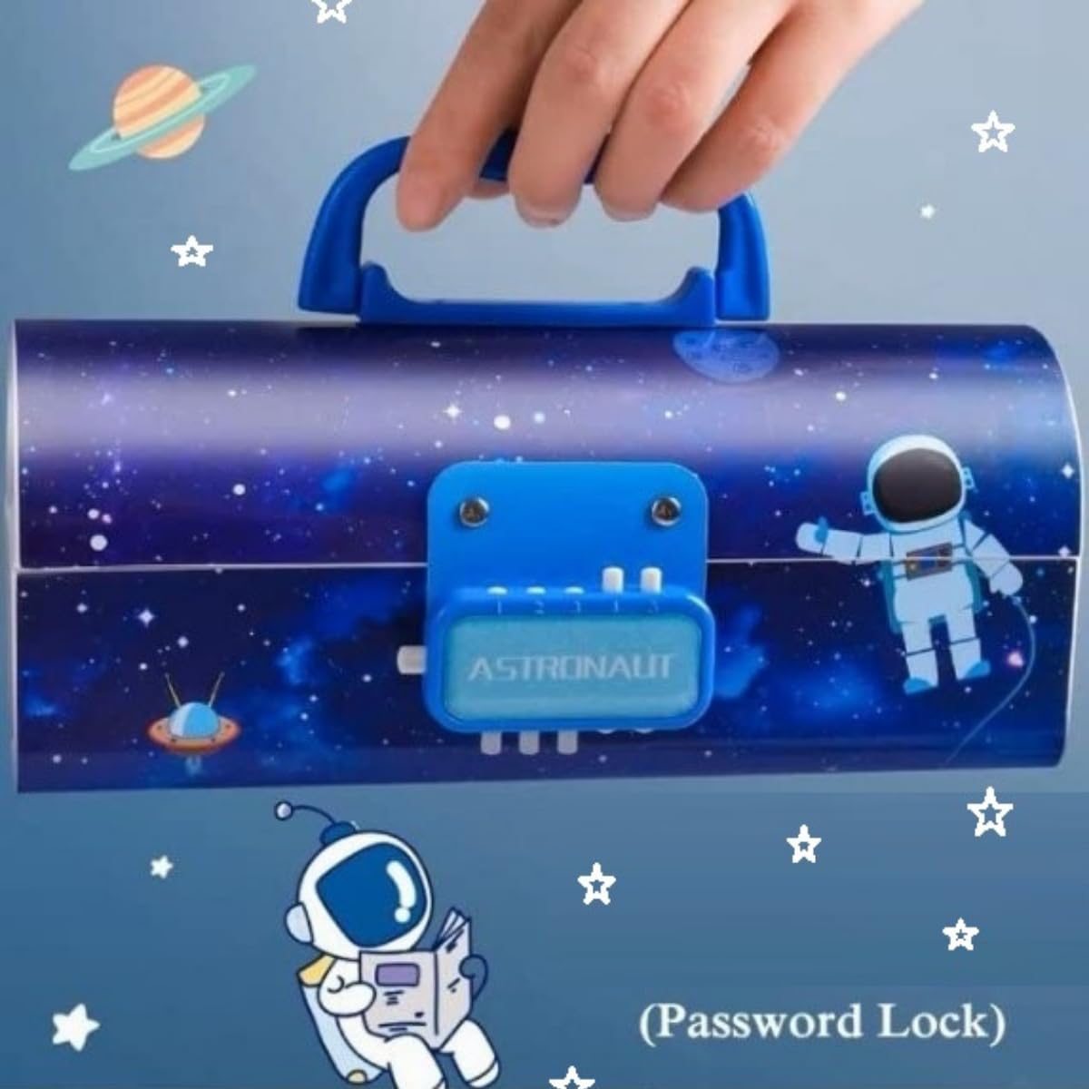 Space Pencil Box for Kids - Suitcase Style Password Lock Case, Multi-Layer Stationary Organizer, Return Gift