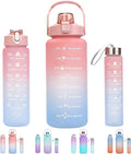 Motivational Water Bottle Set of 3 with Time Marker, Leakproof Durable Non-Toxic Sipper Water bottle for office, School