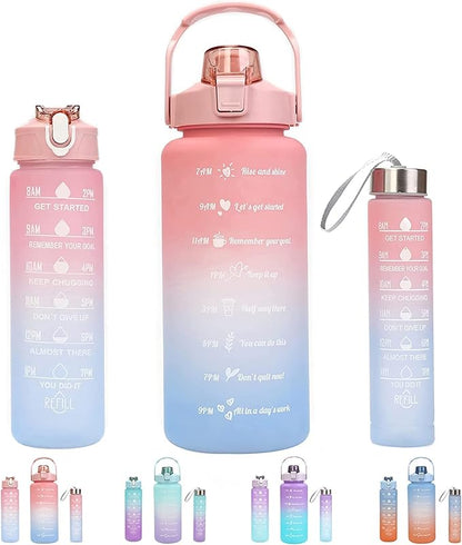 Motivational Water Bottle Set of 3 with Time Marker, Leakproof Durable Non-Toxic Sipper Water bottle for office, School