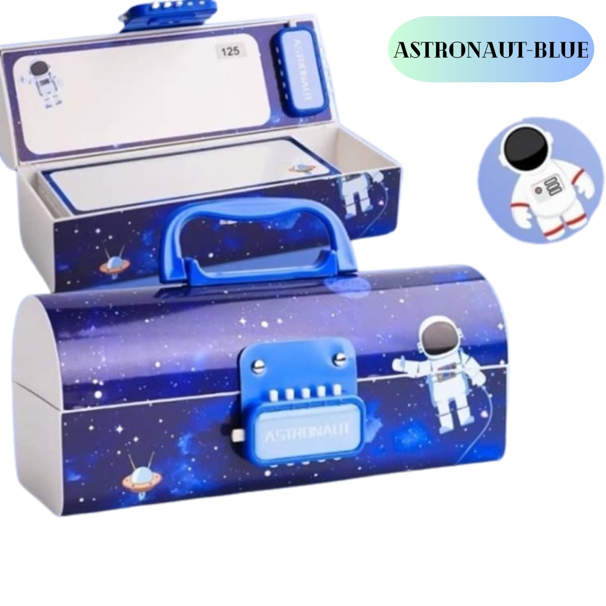 Space Pencil Box for Kids - Suitcase Style Password Lock Case, Multi-Layer Stationary Organizer, Return Gift