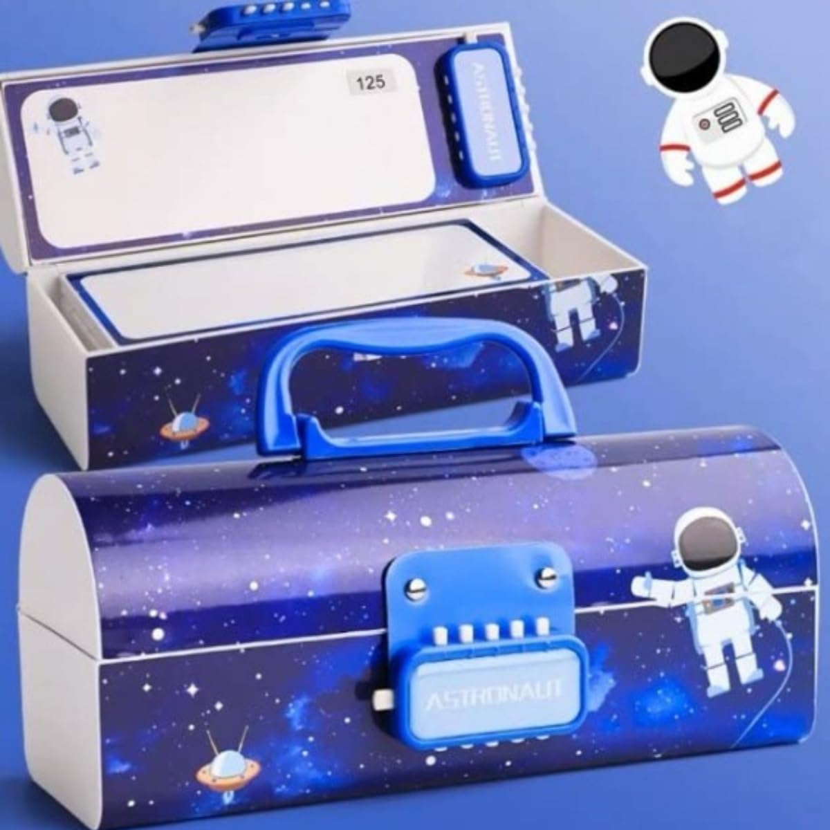 Space Pencil Box for Kids - Suitcase Style Password Lock Case, Multi-Layer Stationary Organizer, Return Gift
