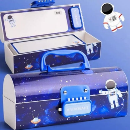 Space Pencil Box for Kids - Suitcase Style Password Lock Case, Multi-Layer Stationary Organizer, Return Gift