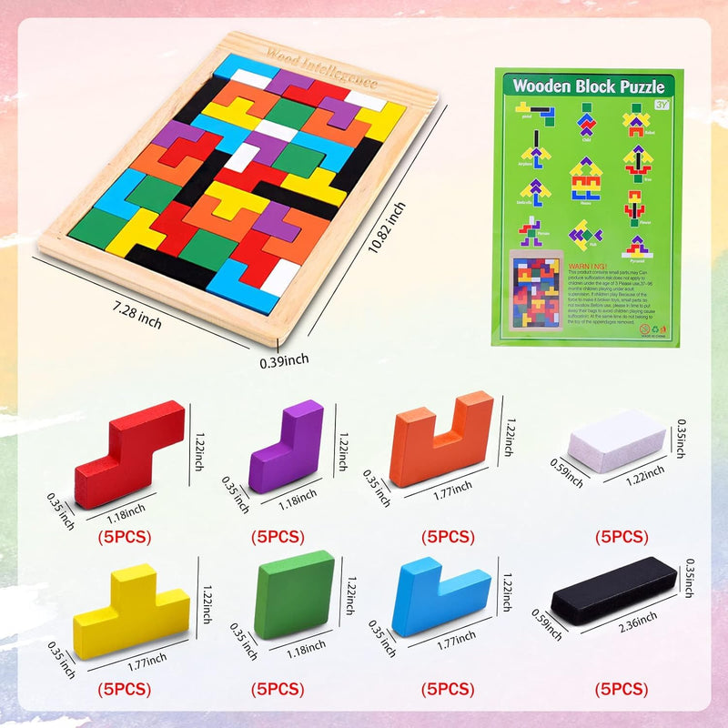 Wooden Russian Blocks Puzzles for Kids and Adults - 40 Pcs With Storage Bag, Intelligence Brain Teasers for Ages 3-8, Educational Toy Gift