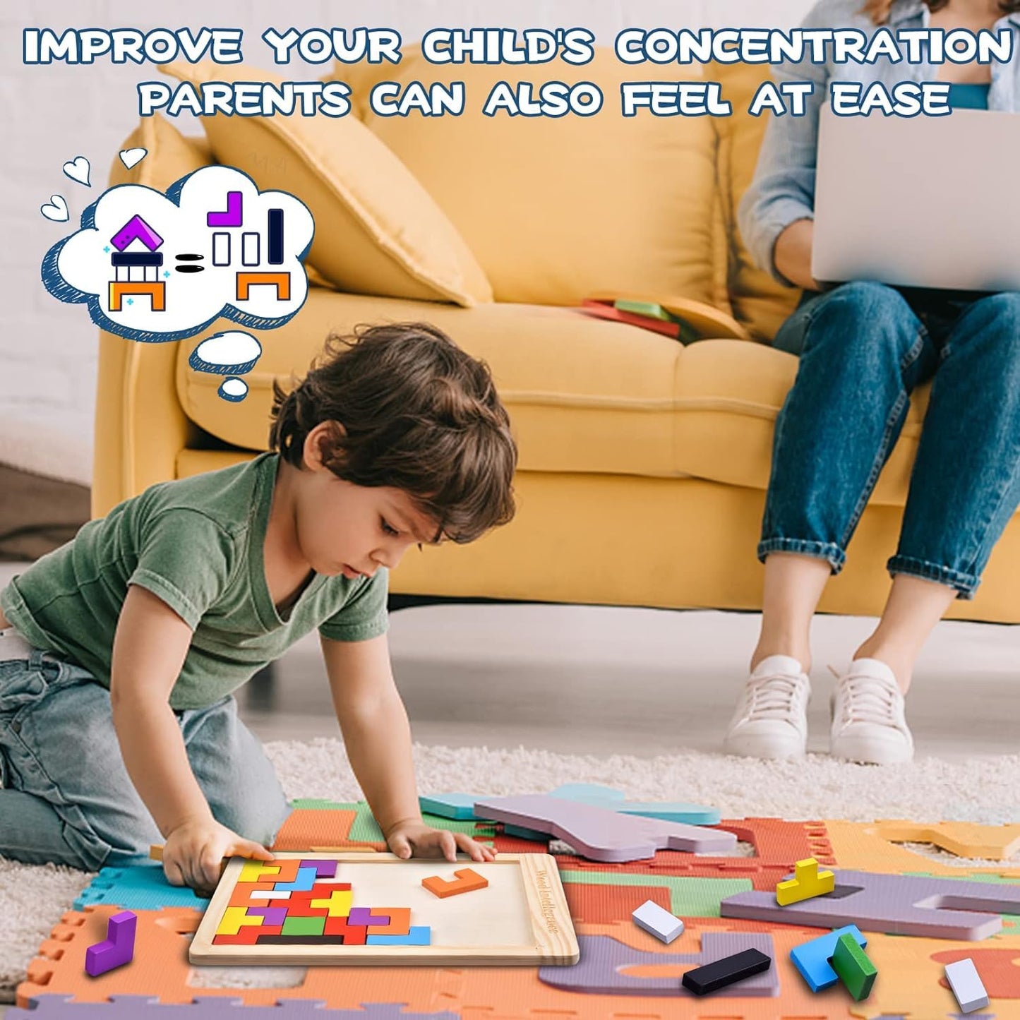 Wooden Russian Blocks Puzzles for Kids and Adults - 40 Pcs With Storage Bag, Intelligence Brain Teasers for Ages 3-8, Educational Toy Gift