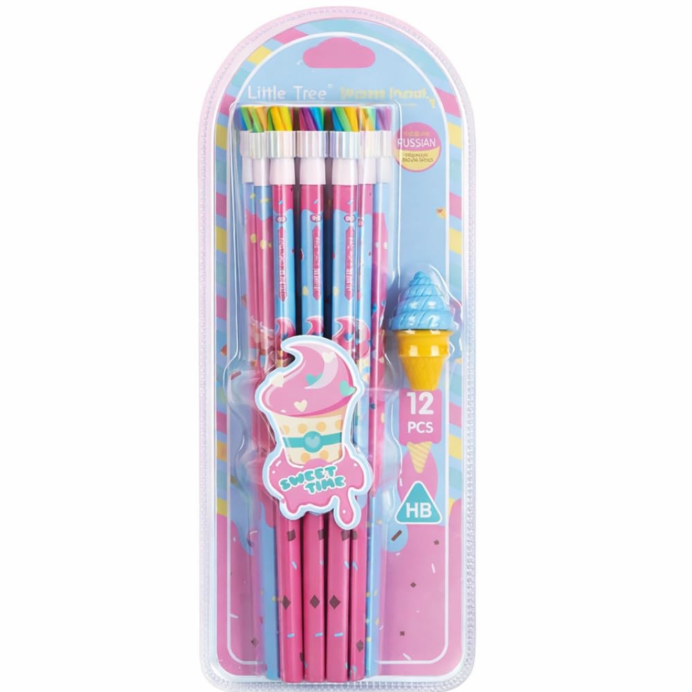 Sweet Time Rainbow HB Pencil Set – 12 PCS Cute Ice Cream Theme Pencils