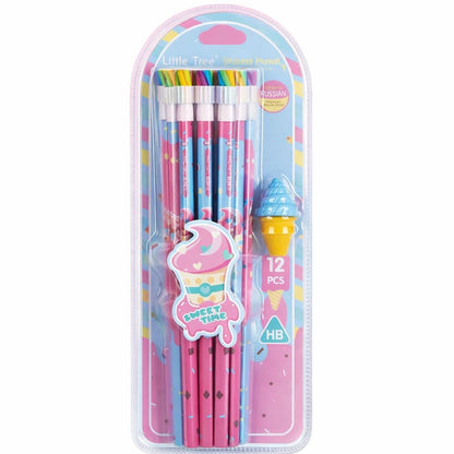 Sweet Time Rainbow HB Pencil Set – 12 PCS Cute Ice Cream Theme Pencils