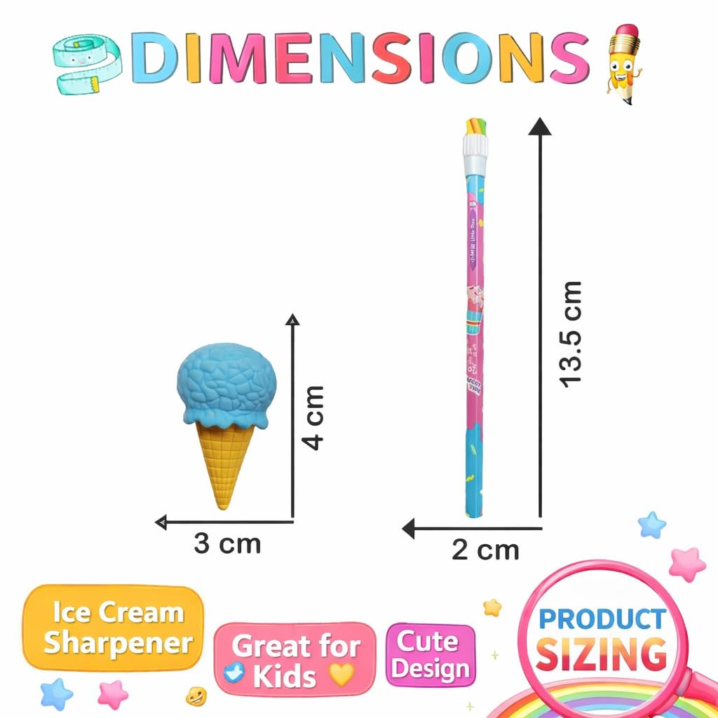 Sweet Time Rainbow HB Pencil Set – 12 PCS Cute Ice Cream Theme Pencils