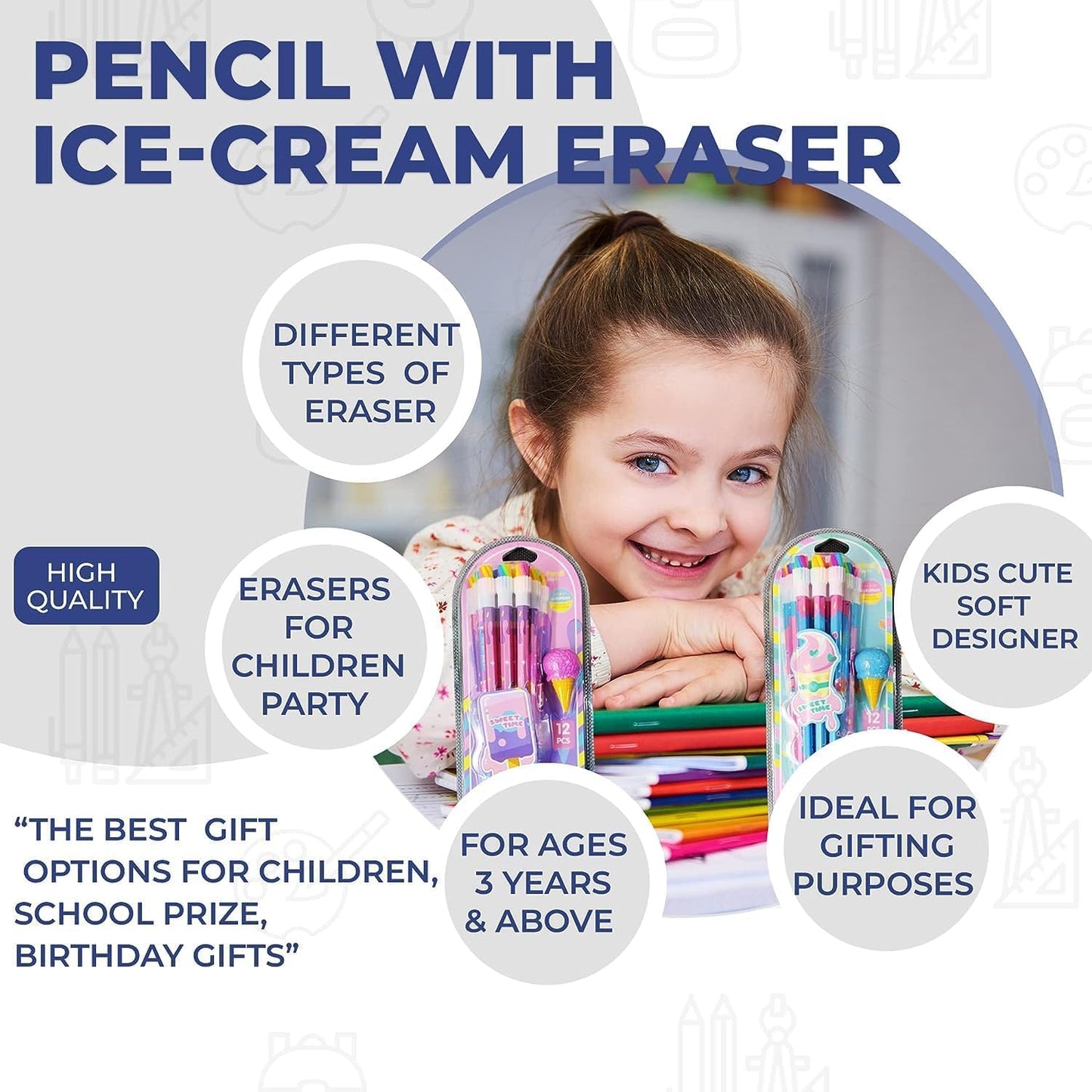 Sweet Time Rainbow HB Pencil Set – 12 PCS Cute Ice Cream Theme Pencils