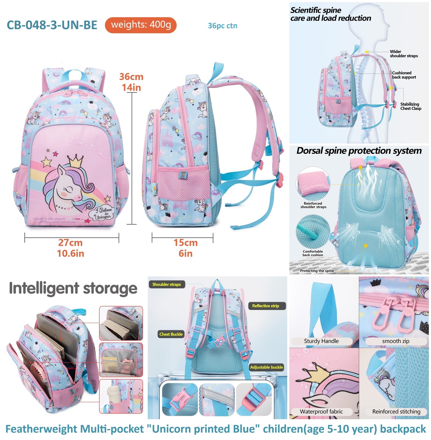 Unicorn Printed Blue children bag