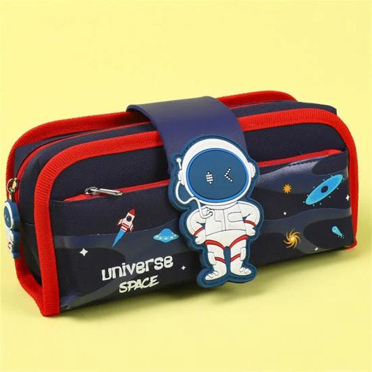 Space Pencil Pouch for Kids Multi Compartment Large Capacity Stationery Organizer