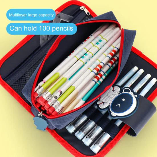 Space Pencil Pouch for Kids Multi Compartment Large Capacity Stationery Organizer