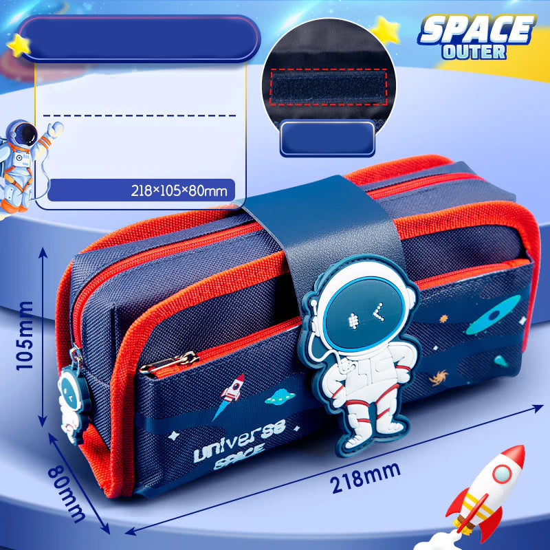 Space Pencil Pouch for Kids Multi Compartment Large Capacity Stationery Organizer
