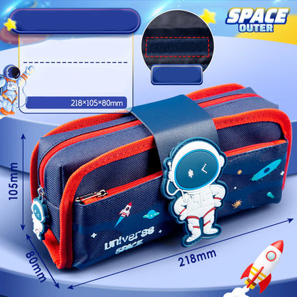 Space Pencil Pouch for Kids Multi Compartment Large Capacity Stationery Organizer