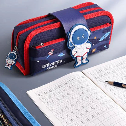 Space Pencil Pouch for Kids Multi Compartment Large Capacity Stationery Organizer