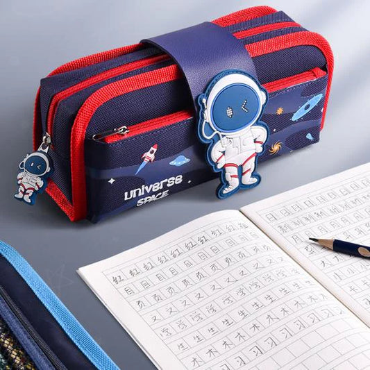 Space Pencil Pouch for Kids Multi Compartment Large Capacity Stationery Organizer