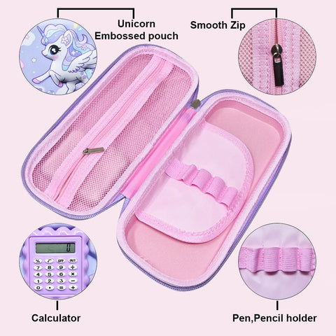 Calculator Pencil Pouch for Kids Hard Shell Large capacity Penil Case for Girls & Boys