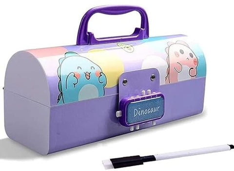 Unicorn Suitcase Style Pencil Box With Lock Password (Dinosaur- purple)