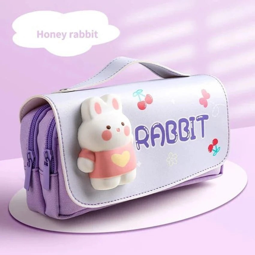3D Squishy Cartoon Pencil Case for boys & girls Large Capacity pencil pouch Rabbit Art Canvas Pencil Box