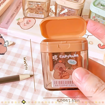 Cute Capybara Pencil Sharpener for Kids – Double Hole Sharpener with Shavings Container