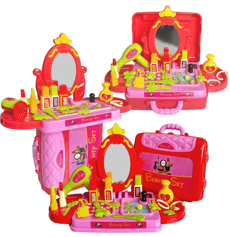 Kids Beauty Set 3 in 1 Makeup Vanity Suitcase Toy for Girls