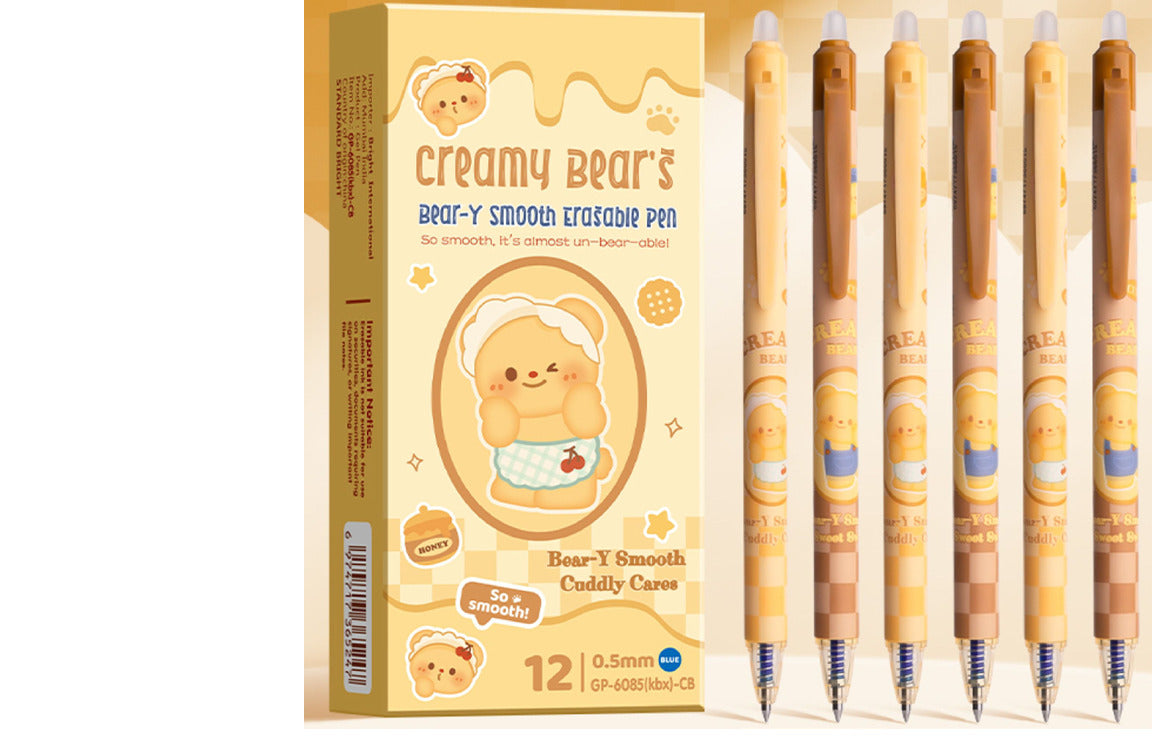 Cute Creamy Bear Erasable Pen Set – Smooth 0.5mm Kawaii Gel Pens