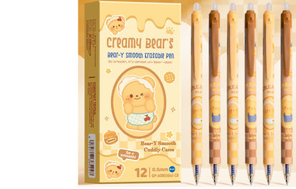 Cute Creamy Bear Erasable Pen Set – Smooth 0.5mm Kawaii Gel Pens