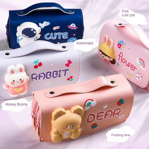 3D Squishy Cartoon Pencil Case for boys & girls Large Capacity pencil pouch Rabbit Art Canvas Pencil Box