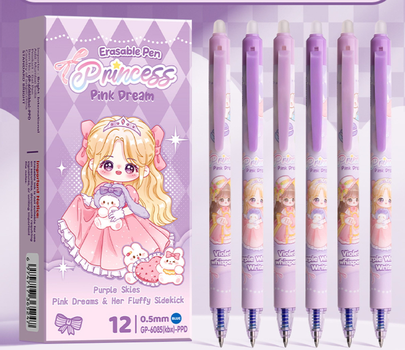 Pink Dream Princess Pen Set – Smooth 0.5mm Erasable Cute Kawaii Gel Pens 12 pcs