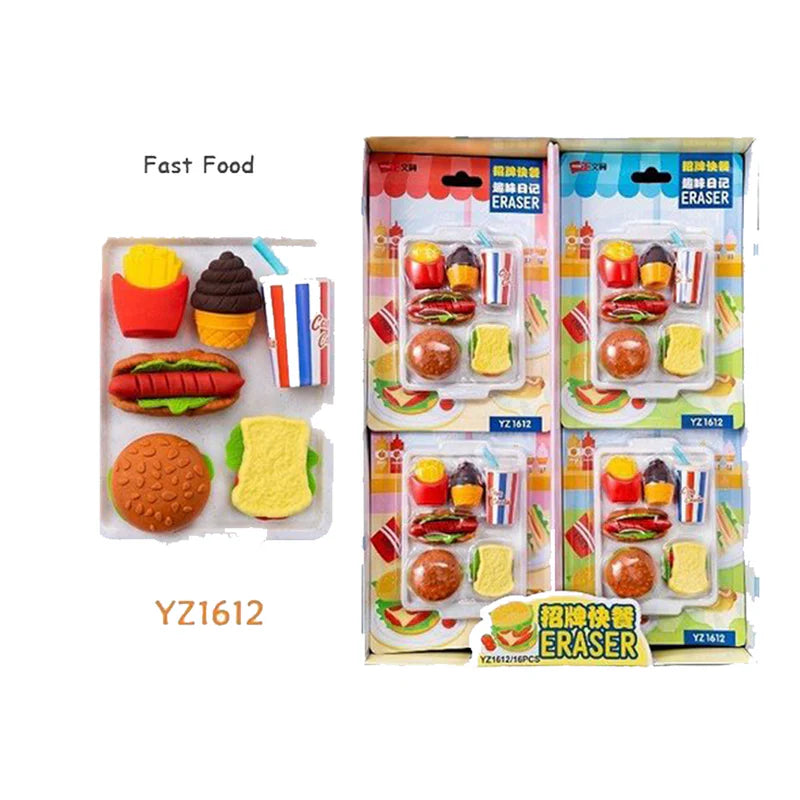 Cute Kawaii Food Eraser Set for Kids – Dessert & Fast Food Theme (6 pcs)