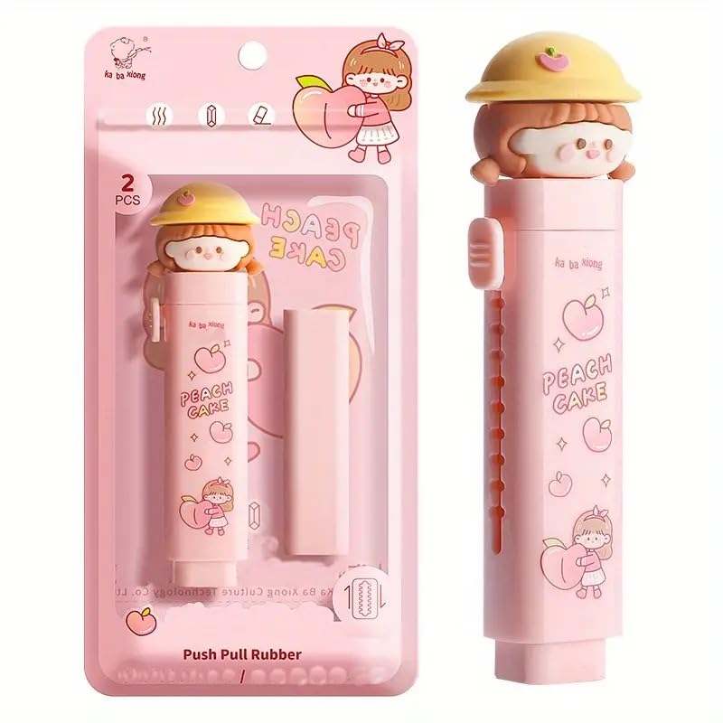 Cute Peach Cake Push-Pull Rubber Eraser for Kids (1 pcs)