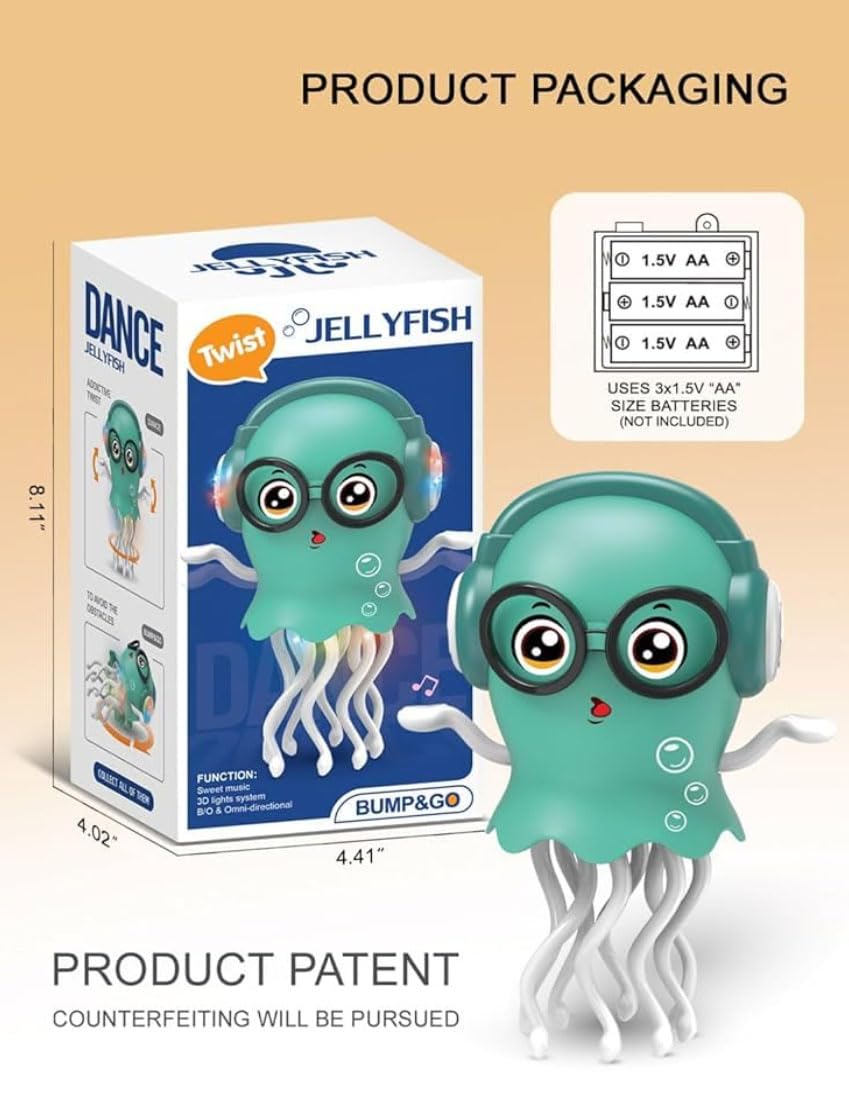 Cute Dancing Jellyfish Toy with LED Lights, Music & Bump-and-Go Action for Kids