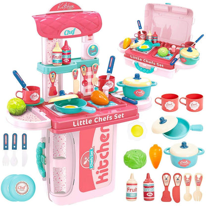 3 in 1 Suitcase Kitchen Set Toy Pretend Play Cooking Set for Kids