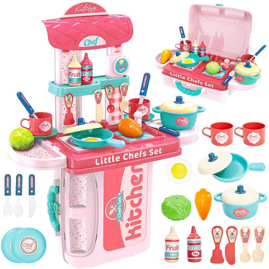 3 in 1 Suitcase Kitchen Set Toy Pretend Play Cooking Set for Kids