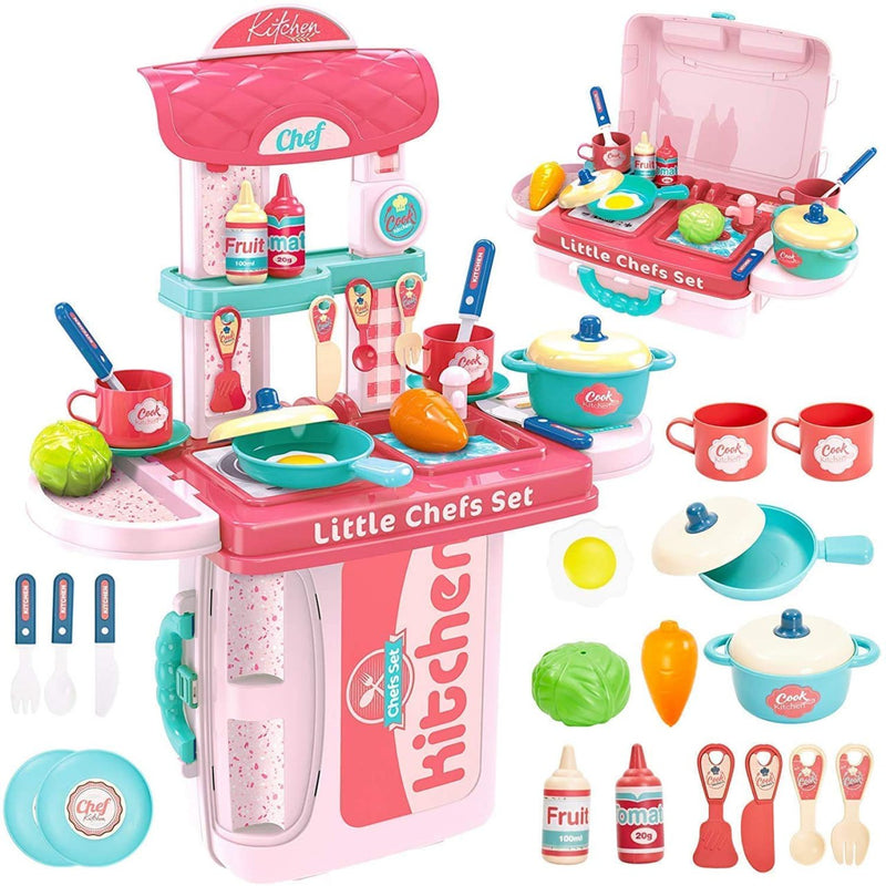 3 in 1 Suitcase Kitchen Set Toy Pretend Play Cooking Set for Kids