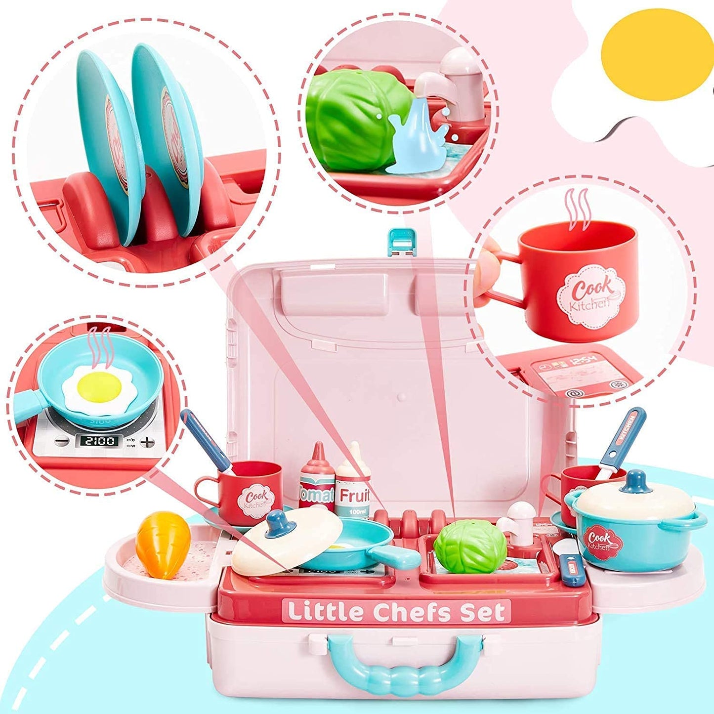 3 in 1 Suitcase Kitchen Set Toy Pretend Play Cooking Set for Kids