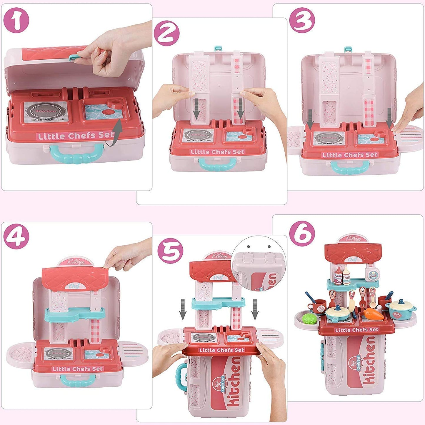 3 in 1 Suitcase Kitchen Set Toy Pretend Play Cooking Set for Kids
